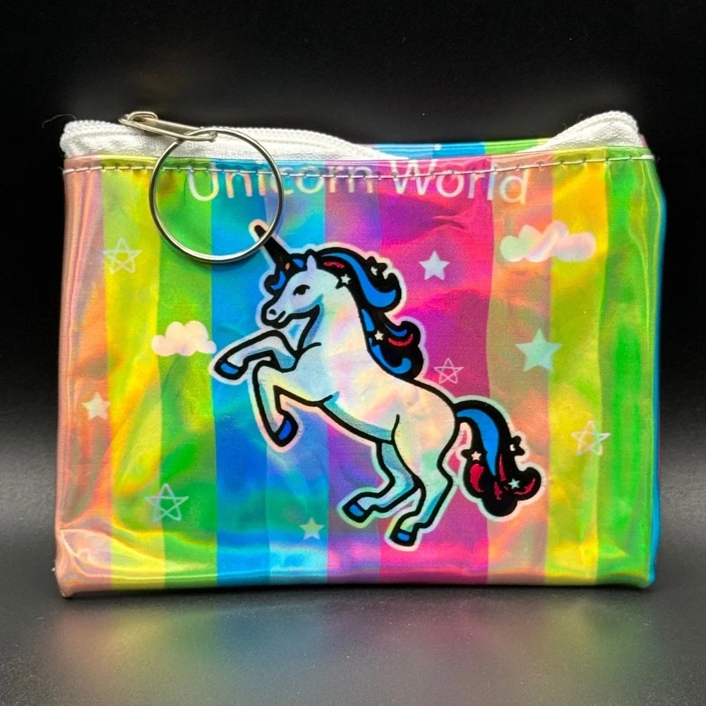 Unicorn World Kids Rainbow Holographic Coin Purse Keychain Zipper Pouch‎ Wallet